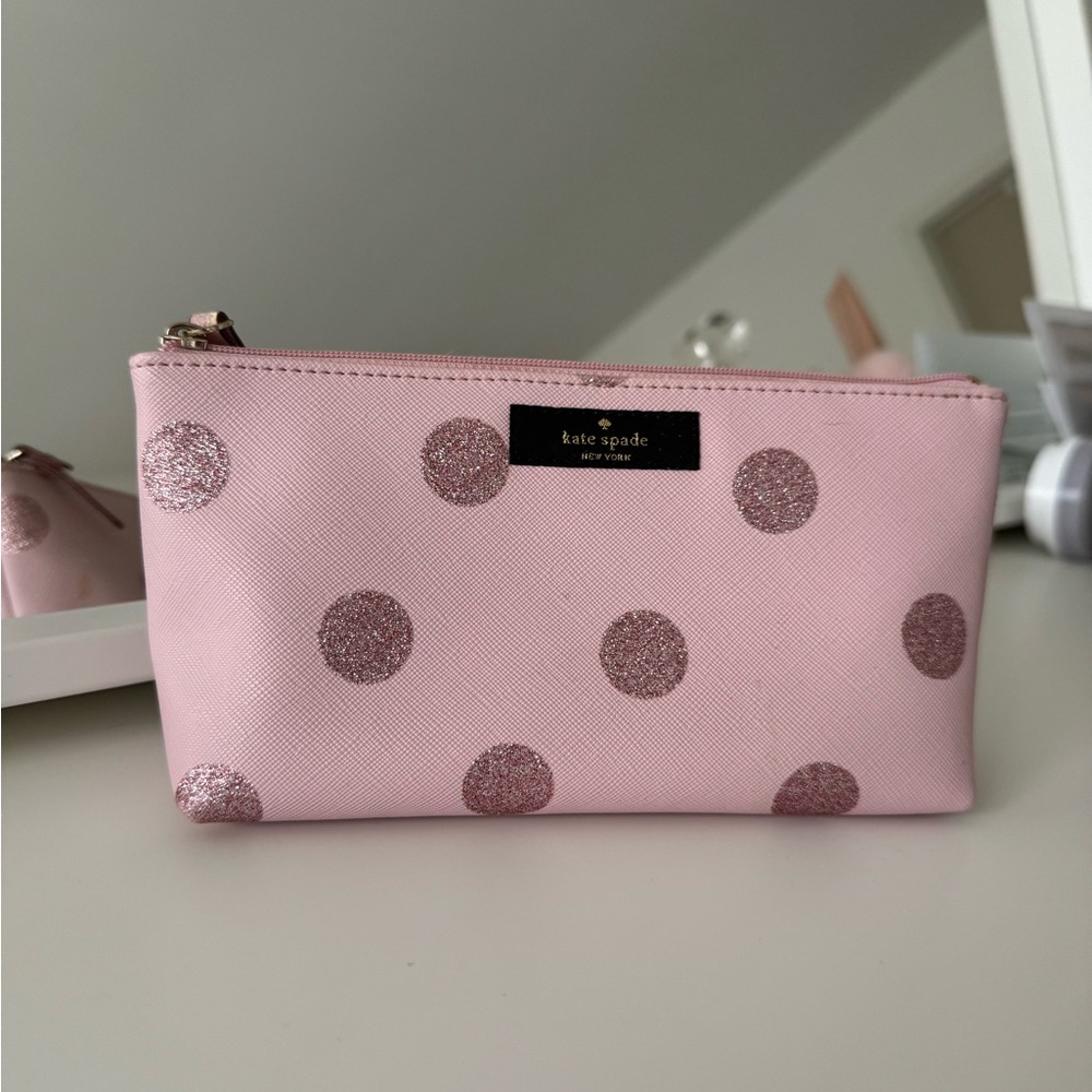 Kate Spade New York Zippered Cosmetic/Pouch Bag Pink Polka Dot
